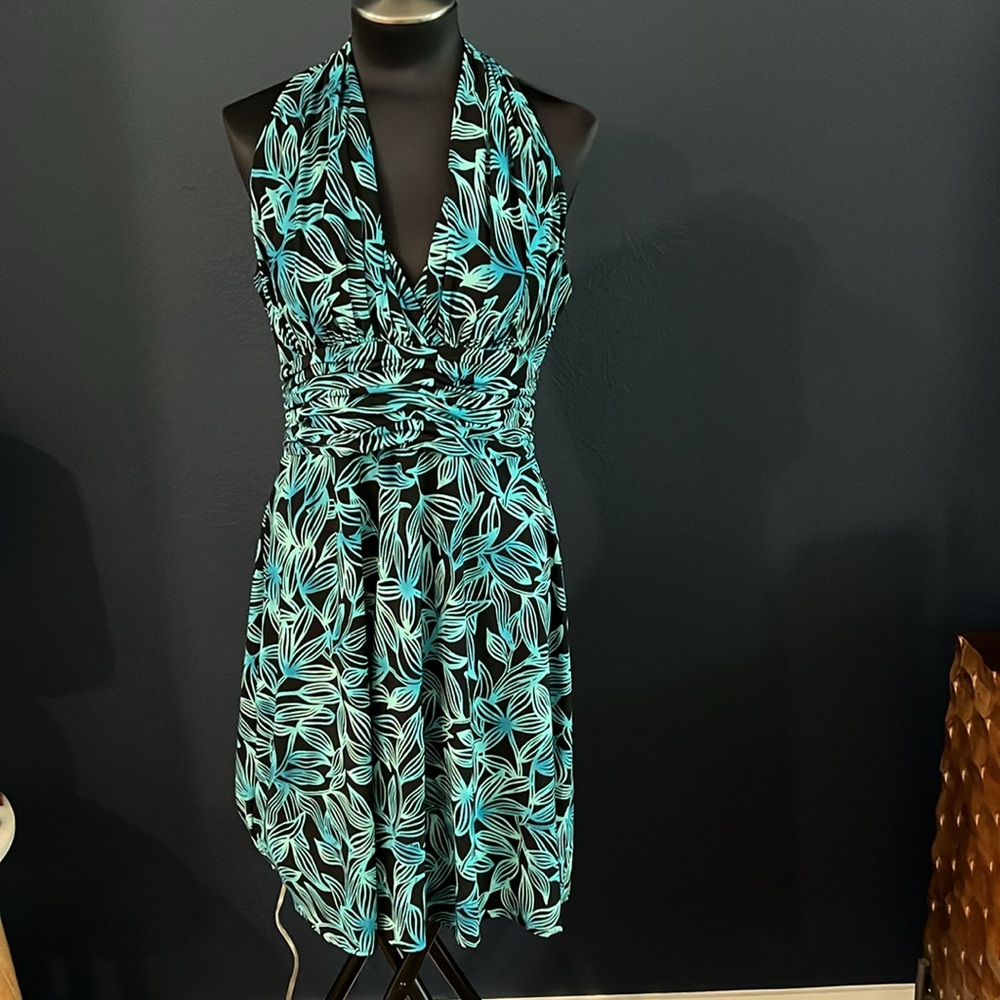 Evan Picone sleeveless v-neck stretchy sleeveless summer sun dress 14P